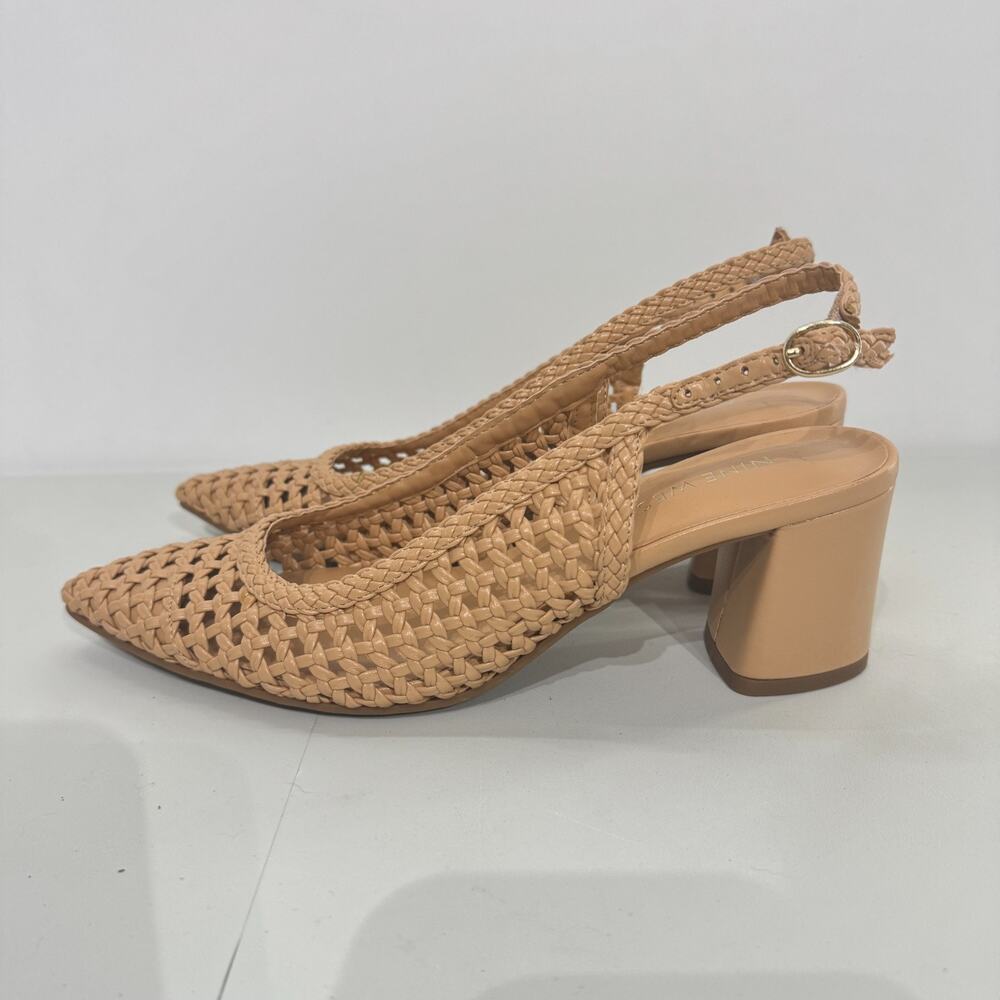 Nine West Elma 2 Woven Slingback Pumps Sz 7.5 Nude Tan Minimalist Coastal Office - Picture 4 of 9